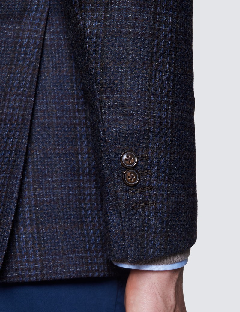 Anzugsakko 1913 Kollektion - Tailored Fit - dunkelblau Karo - 100S Wolle - 2-Knopf Einreiher