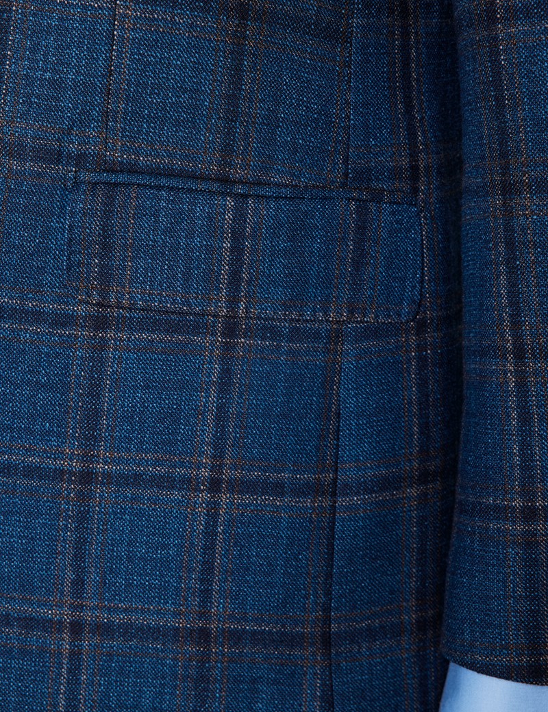Anzugsakko 1913 Kollektion - Tailored Fit - dunkelblau Karo - 100S Wolle mit Seide - 2-Knopf Einreiher