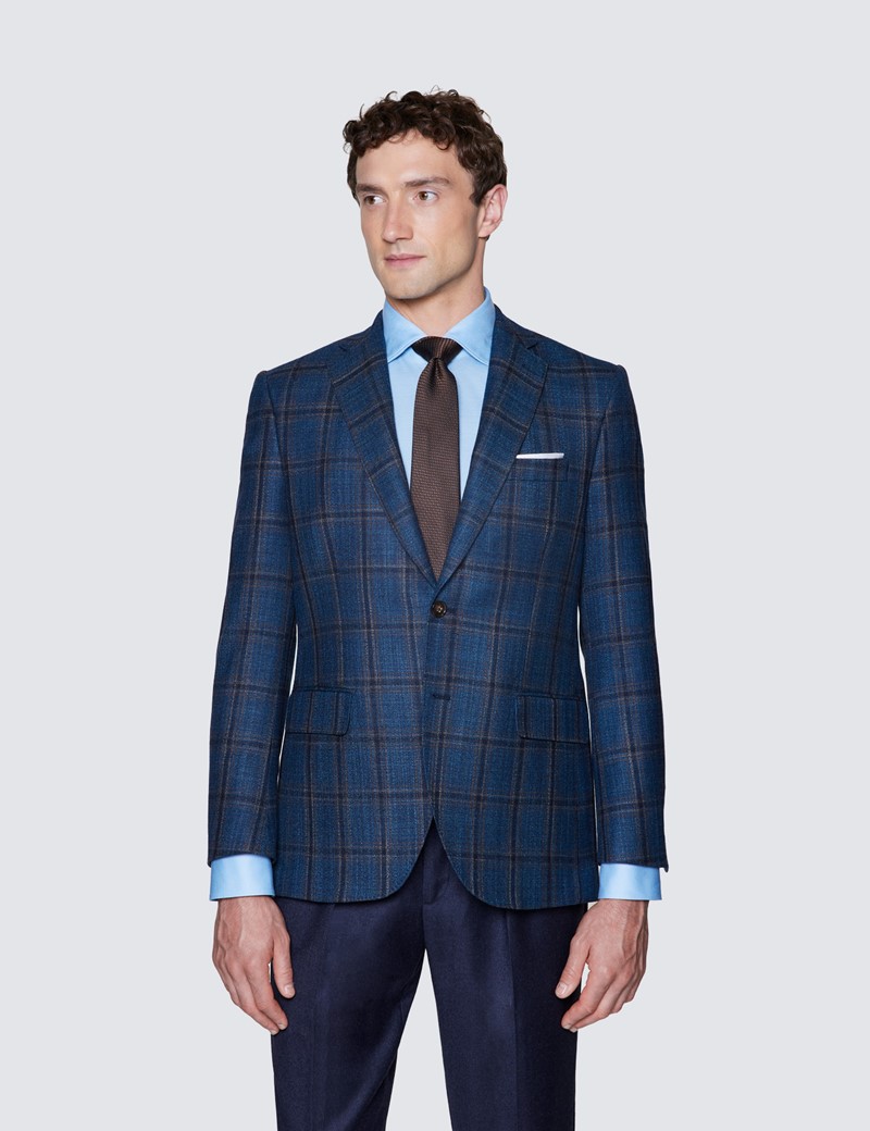 Men’s Teal Check Italian Silk Wool Blend Jacket – 1913 Collection 