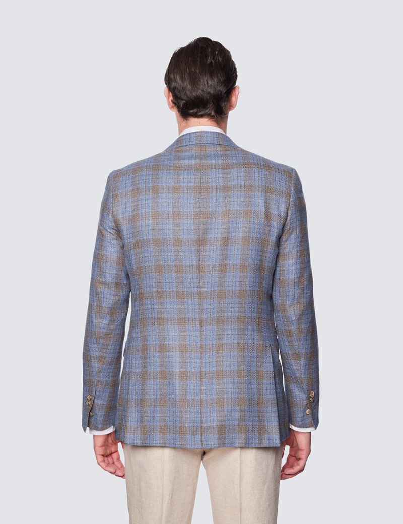 Men's Blue & Brown Check Italian Wool & Silk Jacket - 1913 Collection