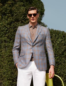 Men's Blue & Brown Check Italian Wool & Silk Jacket - 1913 Collection