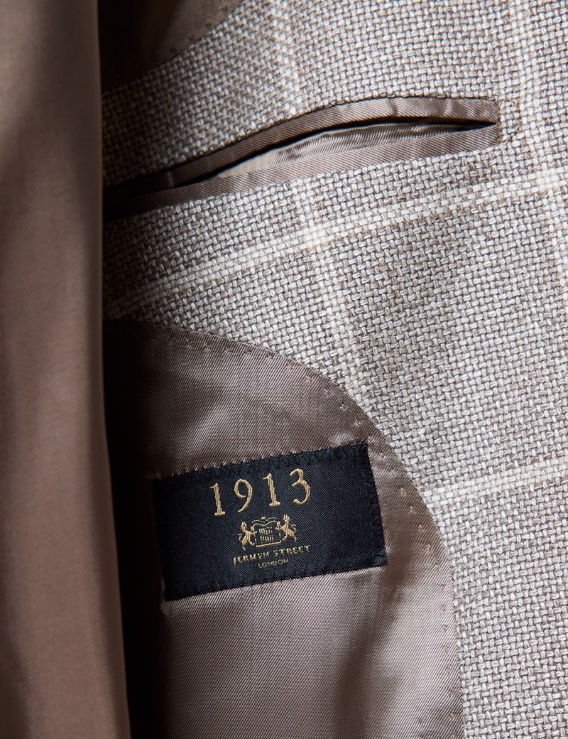 Men's Stone Italian Linen & Cotton Blend Check Jacket - 1913 Collection
