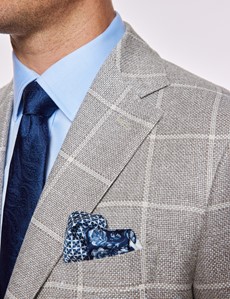 Men's Stone Italian Linen & Cotton Blend Check Jacket - 1913 Collection