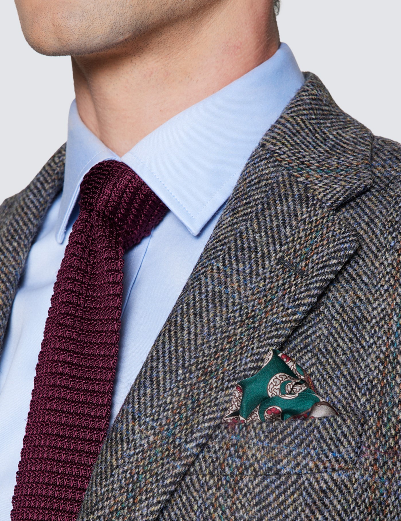 Men's Grey Herringbone Check Tweed Blazer | Hawes & Curtis