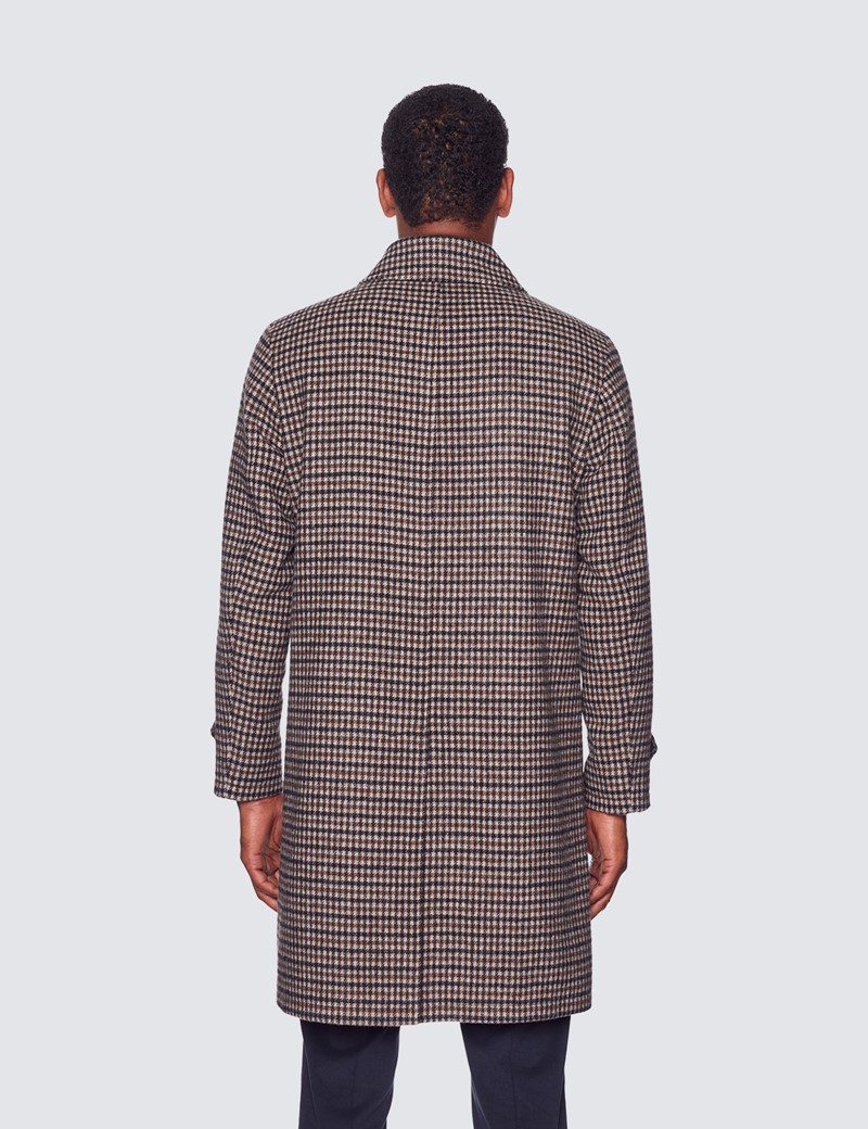 Men's Brown Check Wool Blend Coat with 
