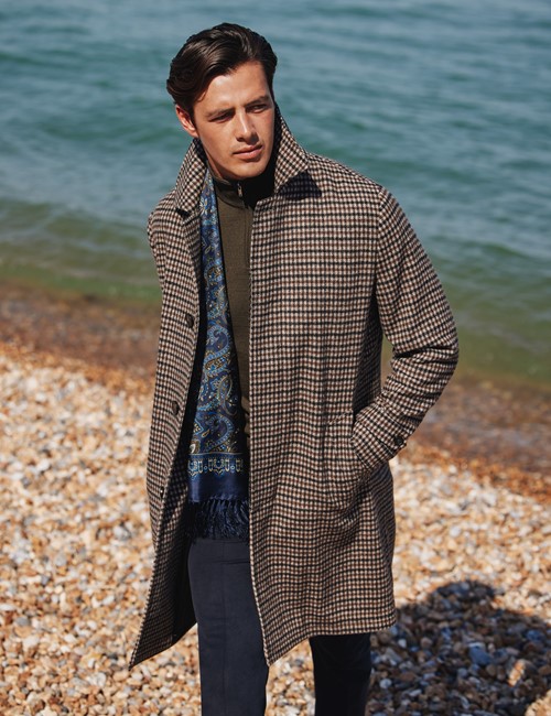 Brown Check Wool Coat