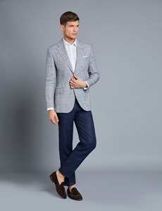 Men's Grey Prince Of Wales Check Linen Jacket - 1913 Collection | Hawes ...