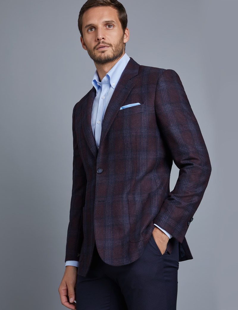 Men's Burgundy Check Wool Jacket 1913 Collection Hawes & Curtis