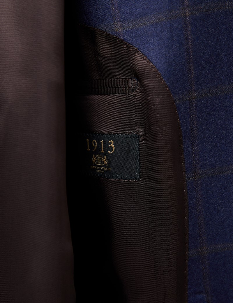 Men's Royal Blue Windowpane Italian Wool Jacket - 1913 Collection