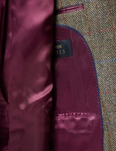 Tweedsakko – Tailored Fit – Schottischer Harris Tweed – Grün Rot Fischgrat Karo