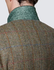 Men's Green & Red Herringbone Check Harris Tweed Blazer - 100% Wool