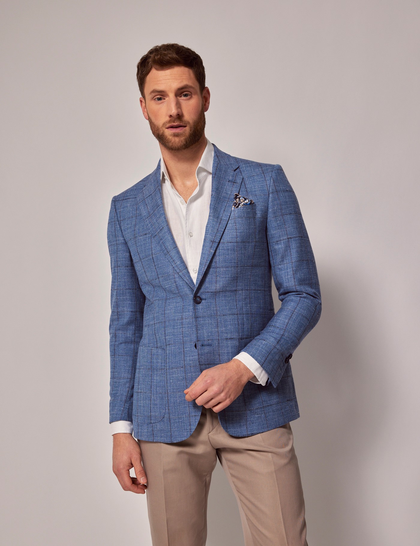 & & Brown Windowpane Check Wool Silk Blend Blazer 1913 Collection reg