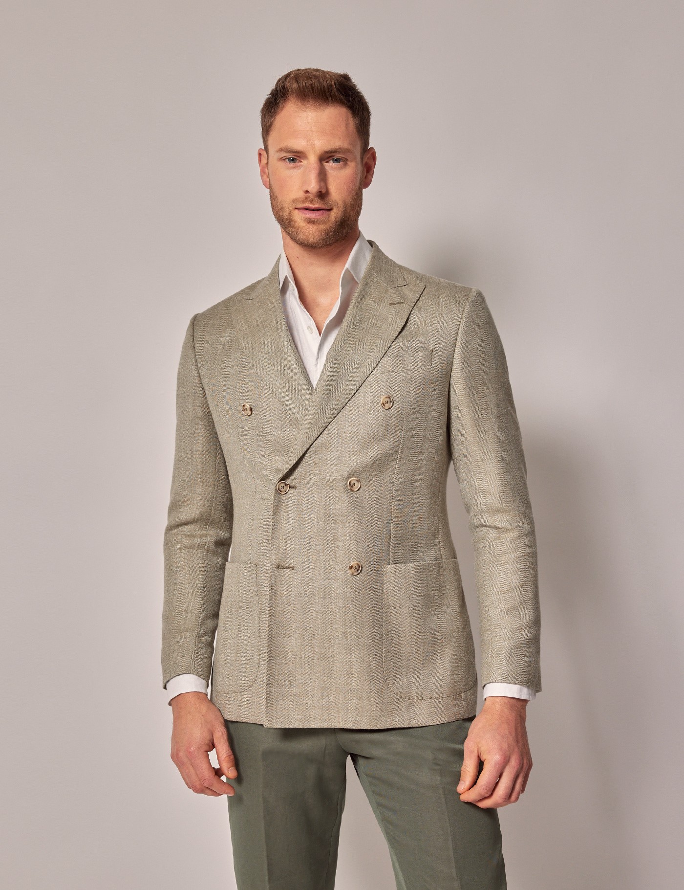 Hawes & Curtis Light Green Herringbone 1913 Blazer Size: 42 reg (EU 52)