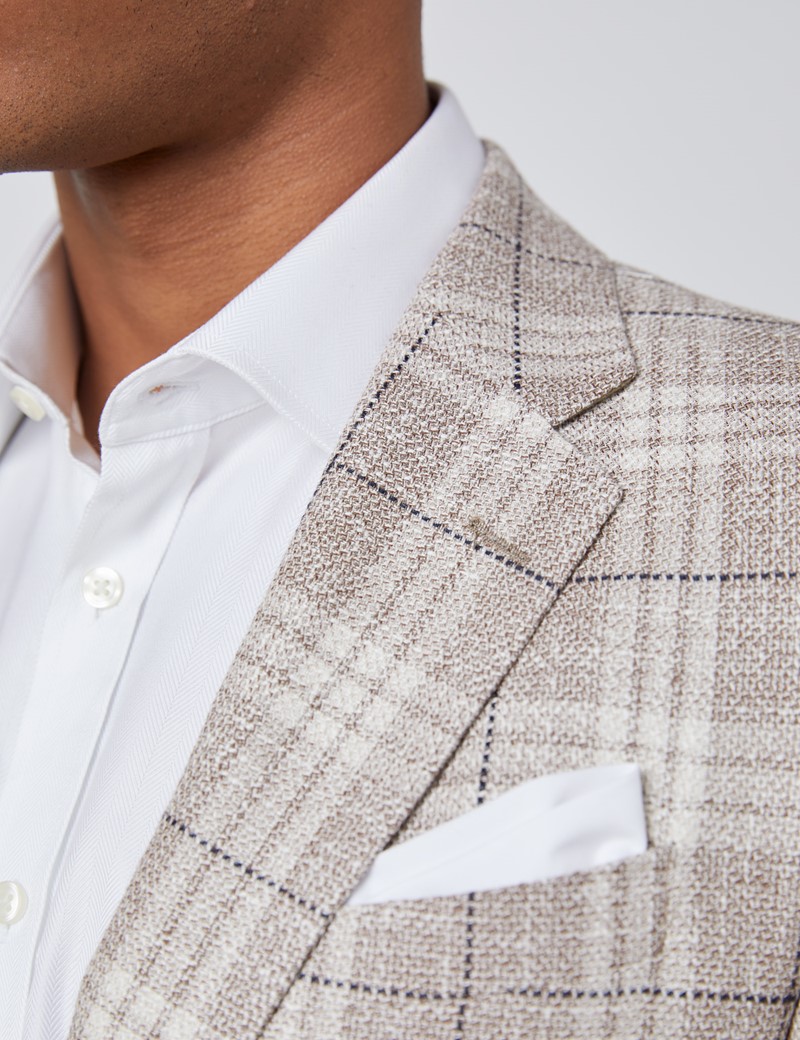 Italian Silk Linen Blend Mens Check Jacket In Cream Hawes And Curtis Uk