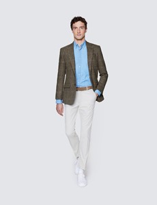 Men's Brown & Blue Herringbone Check Harris Tweed Blazer - 100% Wool