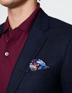 Men’s Blue & Red Windowpane Plaid Wool Jacket