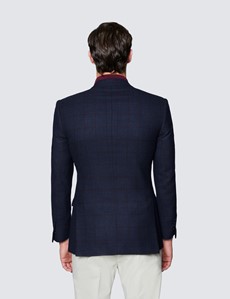 Men’s Blue & Red Windowpane Check Wool Jacket
