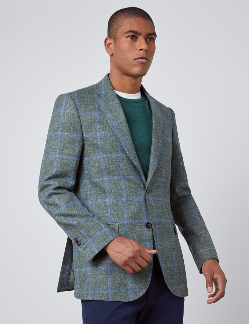 Men's Green & Blue Italian Cotton & Linen Jacket - 1913 Collection