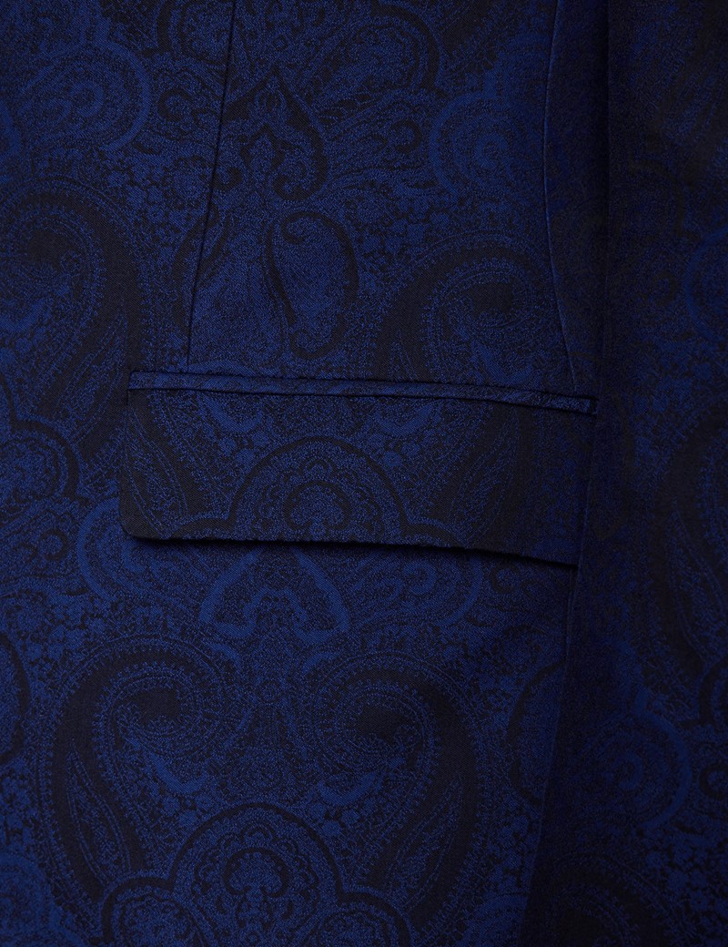 Midnight Blue Jacquard Paisley Tuxedo Jacket - 1913 Collection