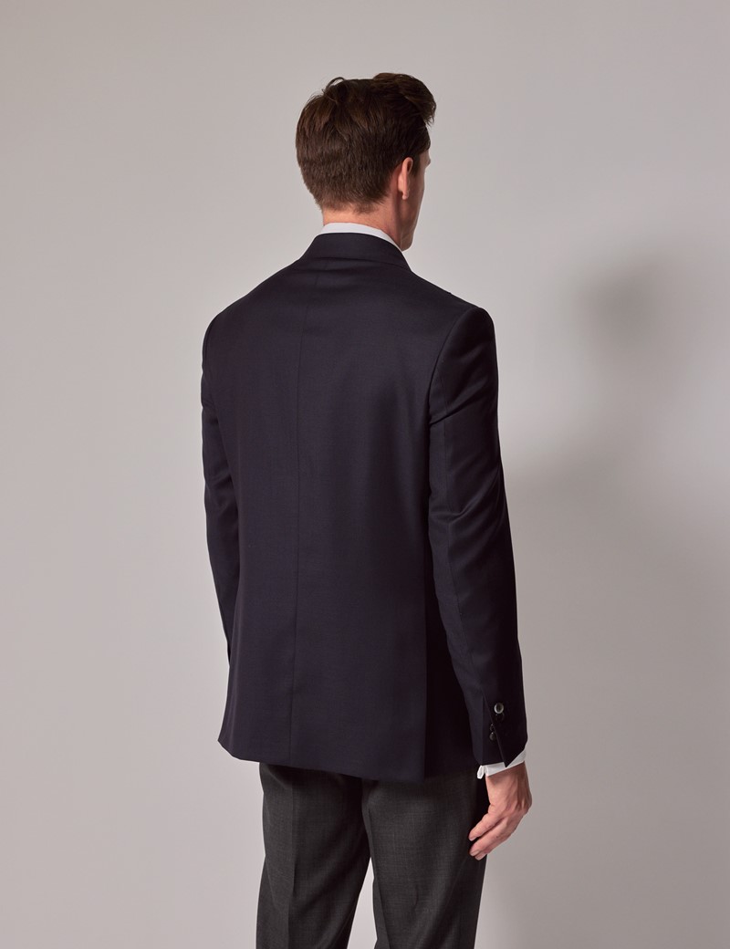 Men's Navy Wool Hopsack Double Breasted Blazer - 1913 Collection ...
