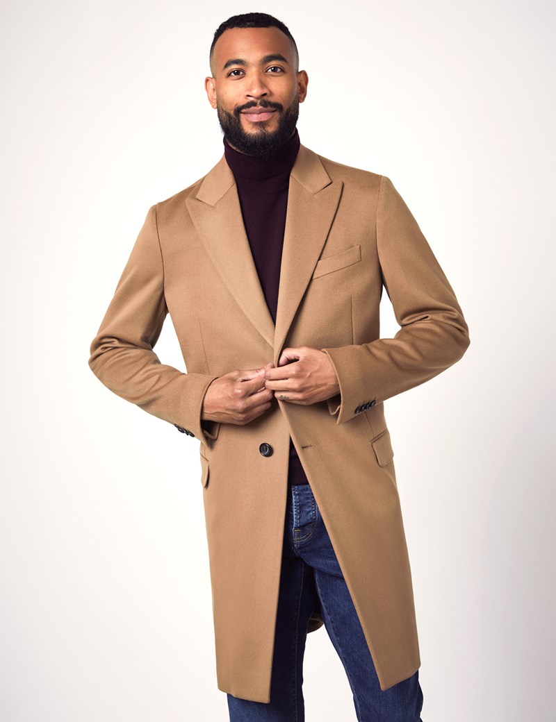 Italian Wool Men’s Coat with a Single Back Vent in Camel | Hawes ...
