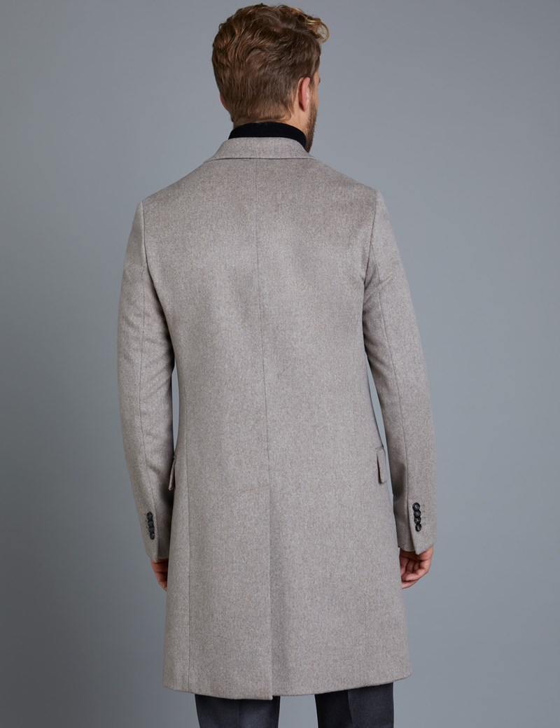 100% Italian Wool Men’s Coat with a Single Back Vent in Stone | Hawes ...