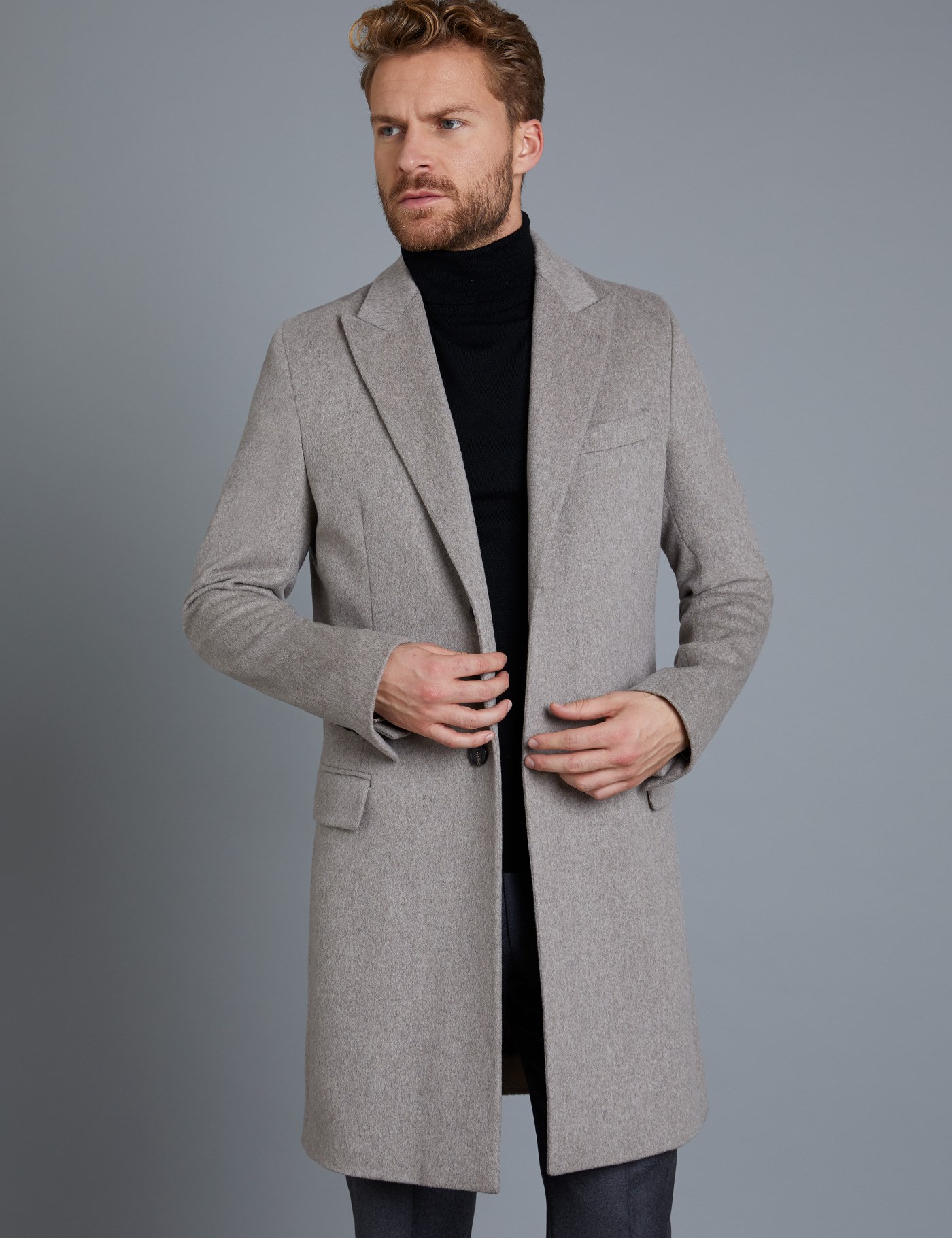 100% Italian Wool Men’s Coat with a Single Back Vent in Stone | Hawes ...