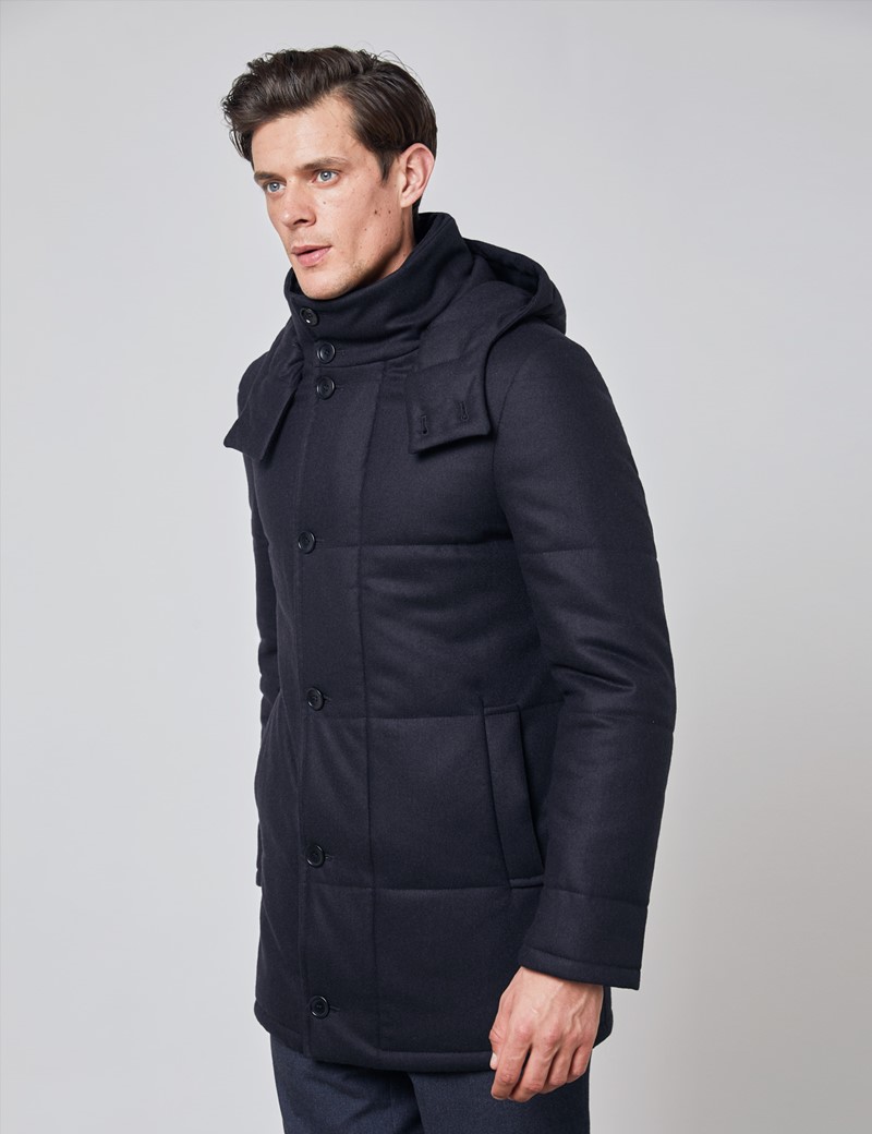 Wool Cashmere Quilted Men's Coat in Navy | Hawes & Curtis | USA