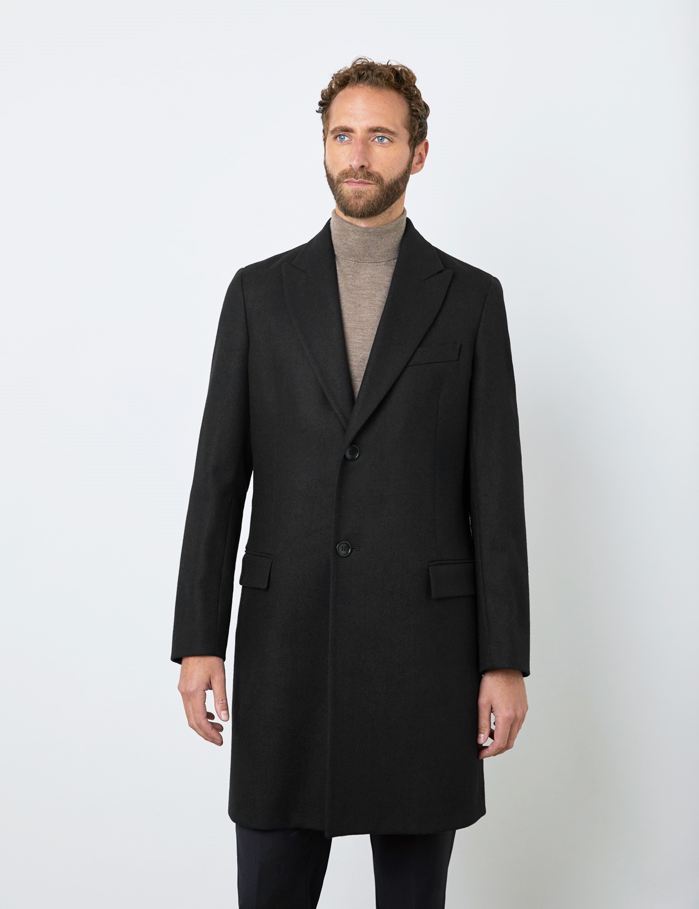 Italian Wool Men’s Coat with a Single Back Vent in Black | Hawes ...