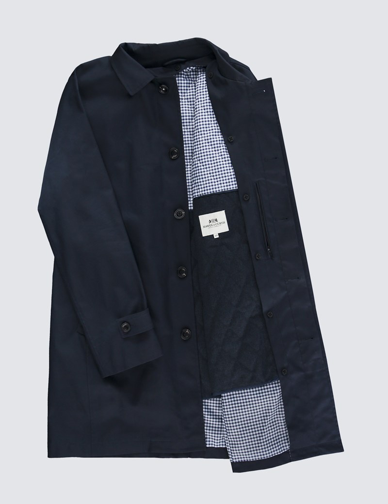 Men's Navy Rain Mac With Removable Lining | Hawes & Curtis
