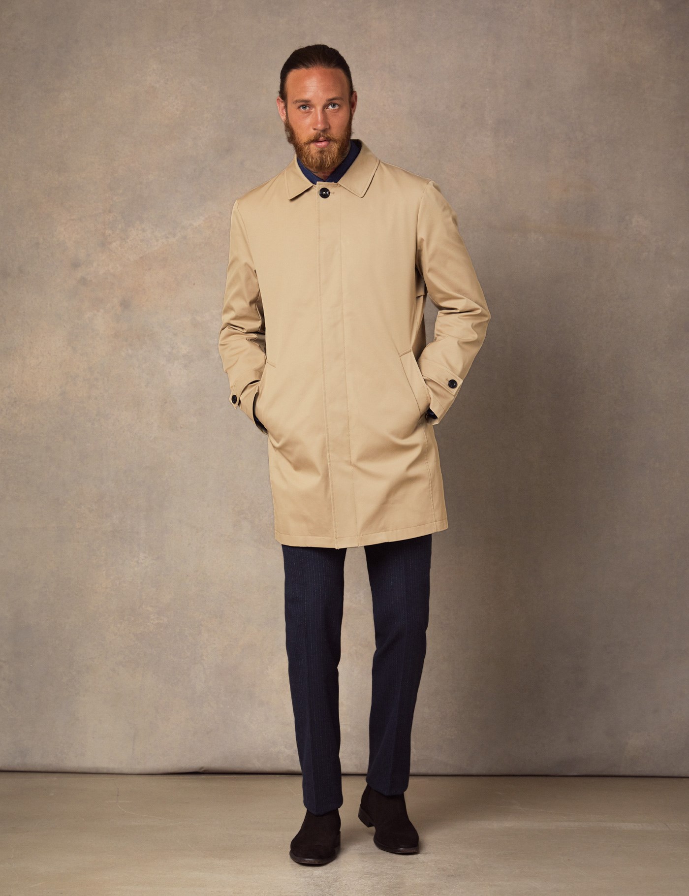 Men's Stone Rain Mac With Removable Lining | Hawes & Curtis