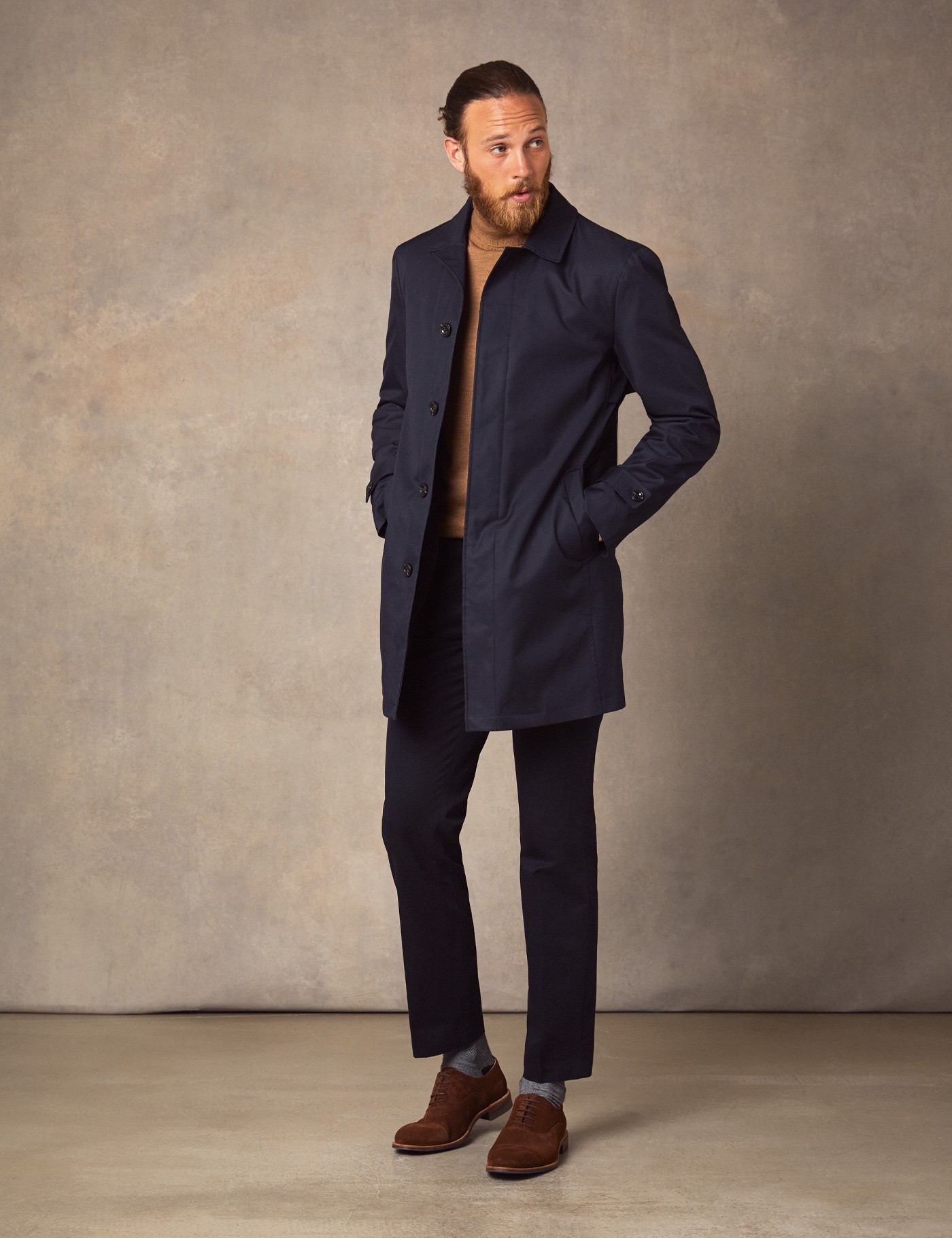 Men's Dark Navy Rain Mac With Removable Lining | Hawes & Curtis