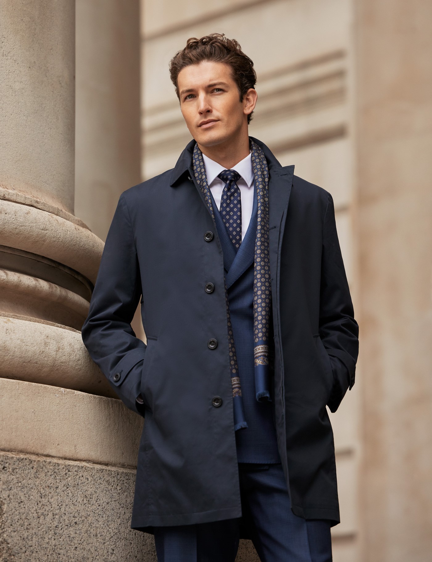 Men's Navy Rain Mac with Removable Lining | Hawes & Curtis