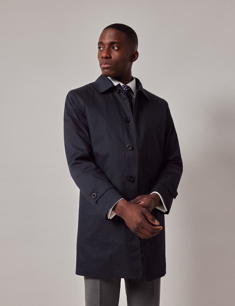 Men's Navy Rain Mac with Removable Lining | Hawes & Curtis