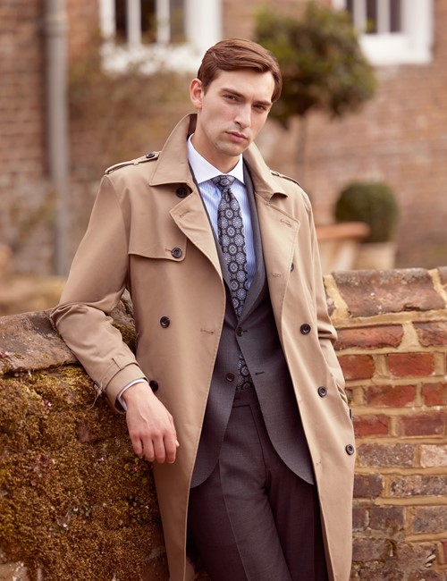 Mens Smart Casual 3//4 Wool Overcoat Jacket Herringbone Tweed 3 Button Coat
