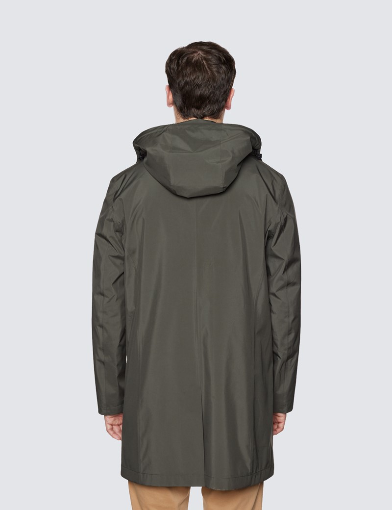 Olive Waterproof Raincoat with Detachable Hood