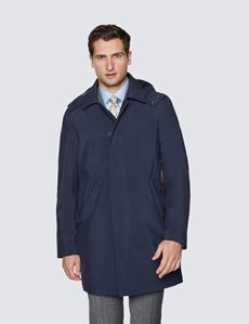 Navy Waterproof Raincoat with Detachable Hood