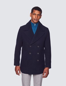 Men’s Navy Wool Peacoat | Hawes and Curtis