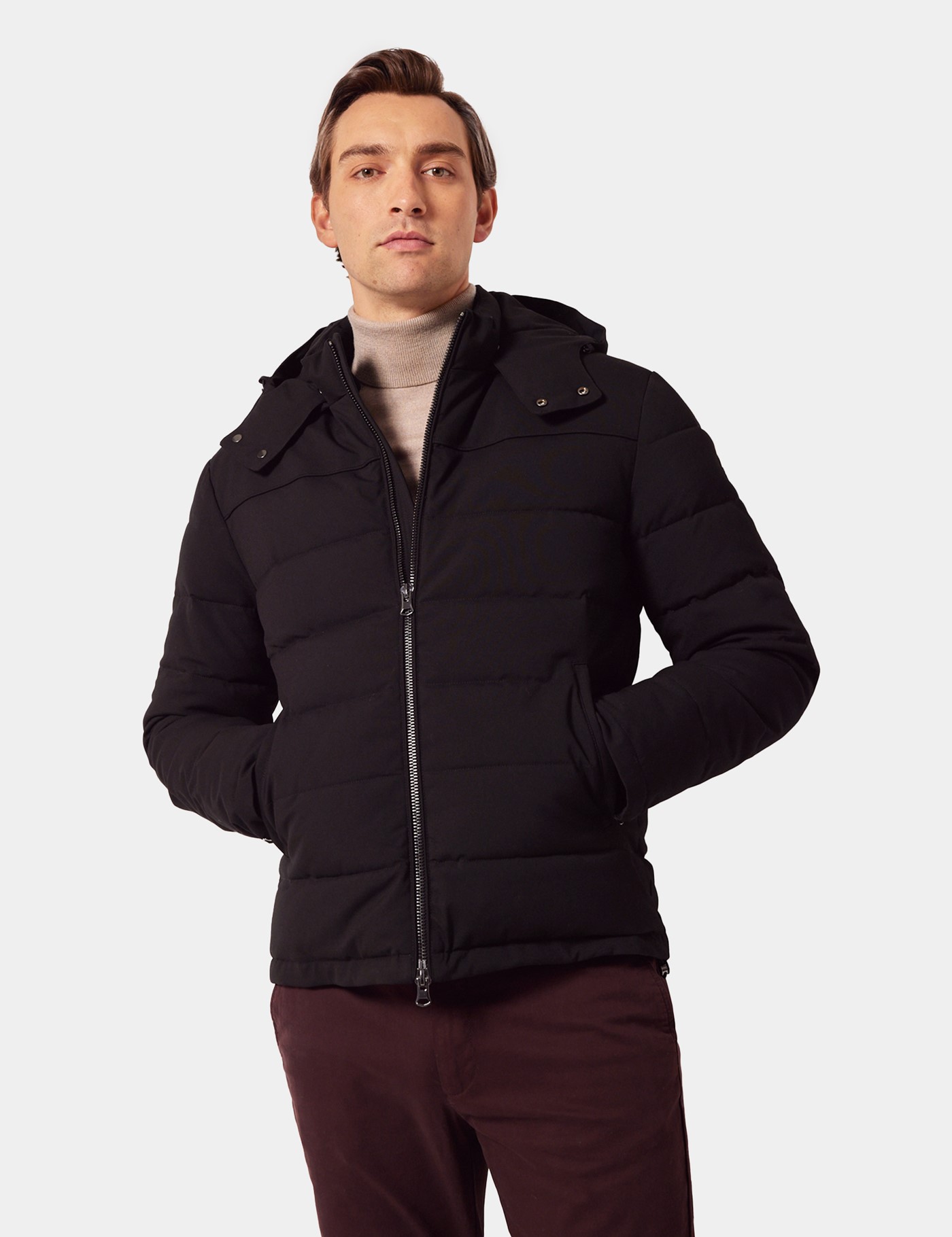 Hawes & Curtis Black Hooded Padded Coat Size: 46 reg (EU 56)