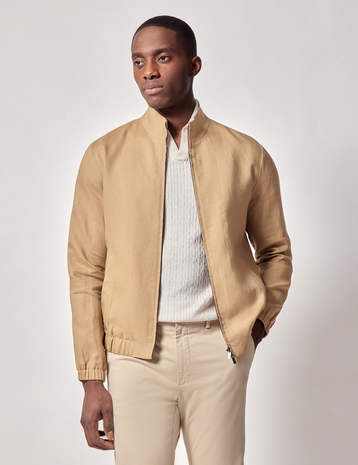 Hawes & Curtis Sand Linen Bomber Jacket Size: 38 reg (EU 48)
