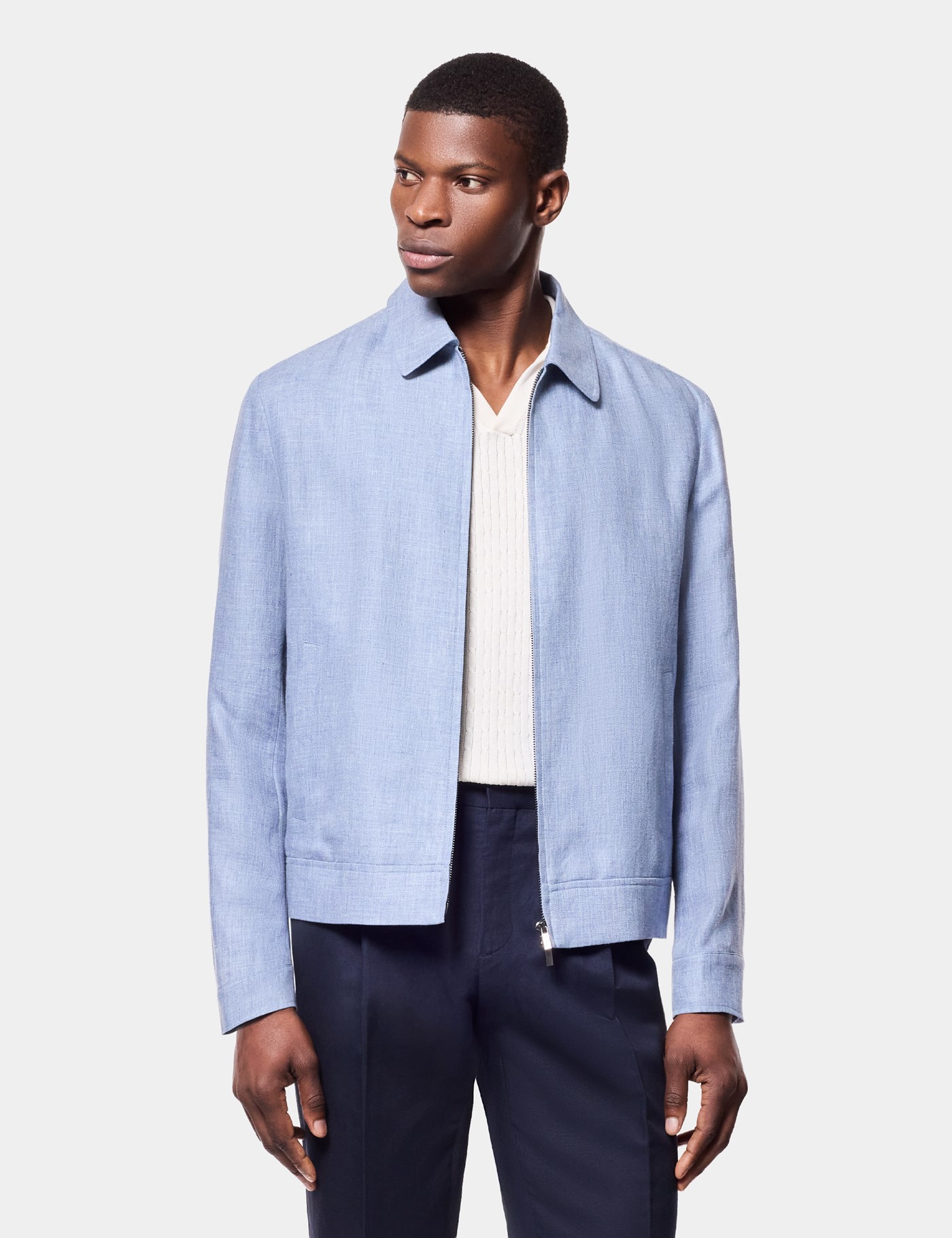 Hawes & Curtis Blue Linen Harrington Jacket Size: 48 reg (EU 58)