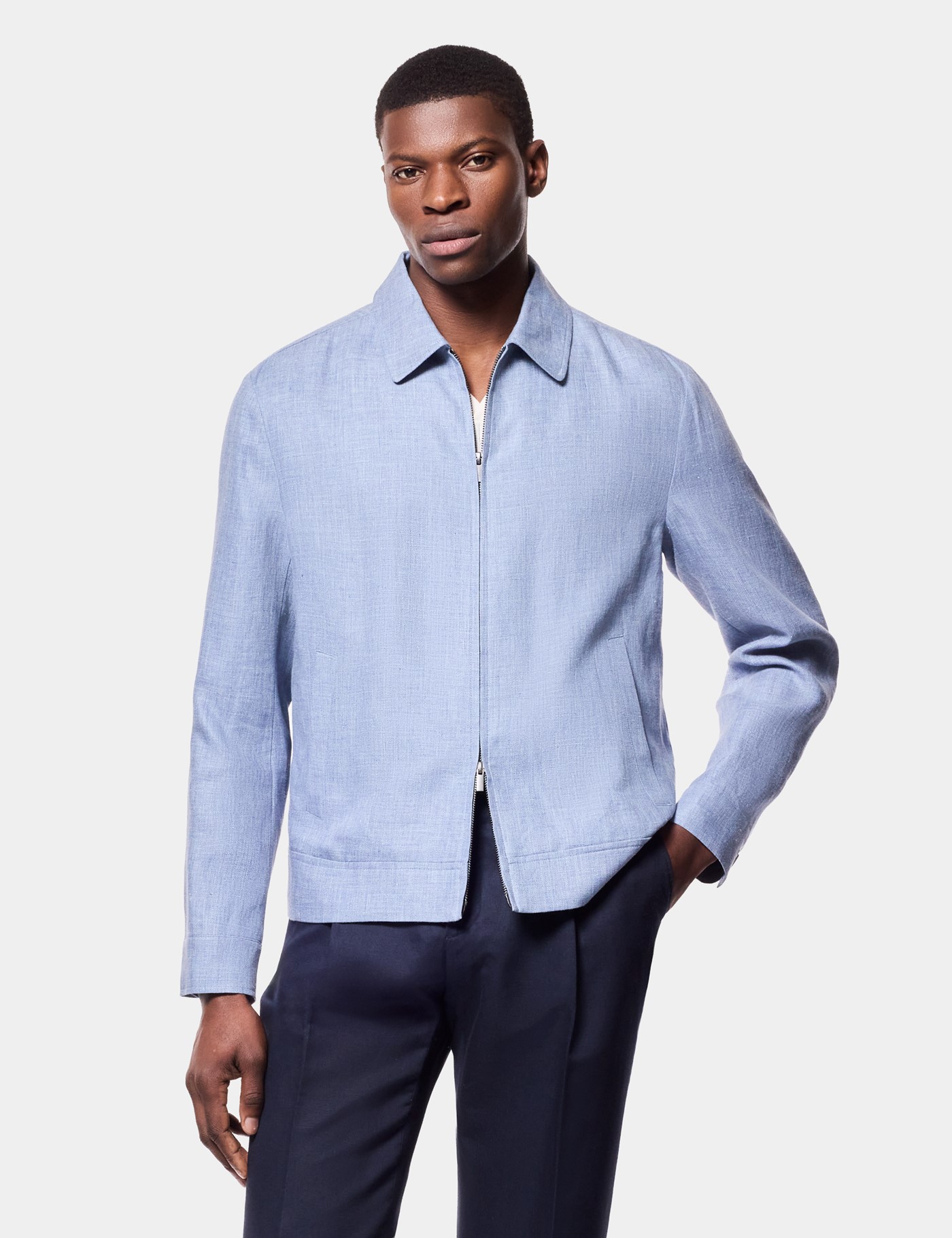 Hawes & Curtis Blue Linen Harrington Jacket Size: 48 reg (EU 58) image 3