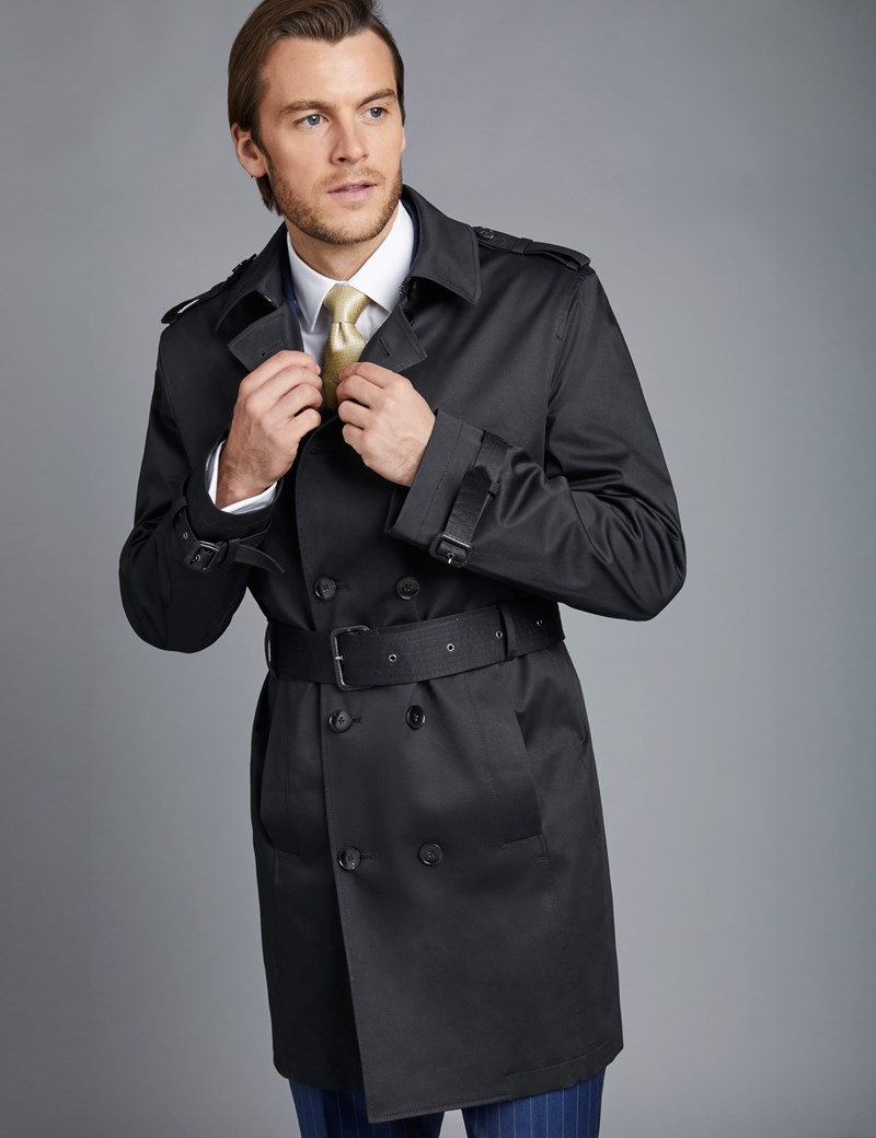 Men's Black Double Breasted Rain Mac – 1913 Collection | Hawes & Curtis