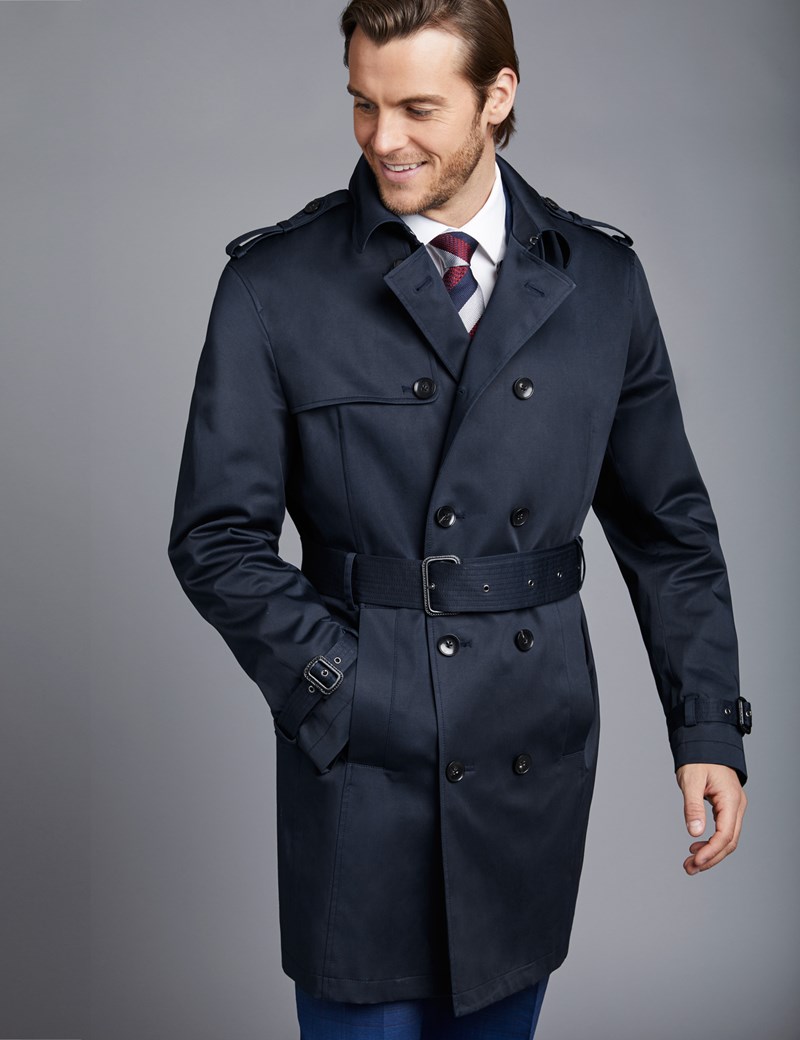 Men's Navy Double Breasted Rain Mac – 1913 Collection | Hawes & Curtis