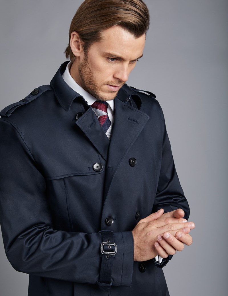 Men's Navy Double Breasted Rain Mac – 1913 Collection | Hawes & Curtis