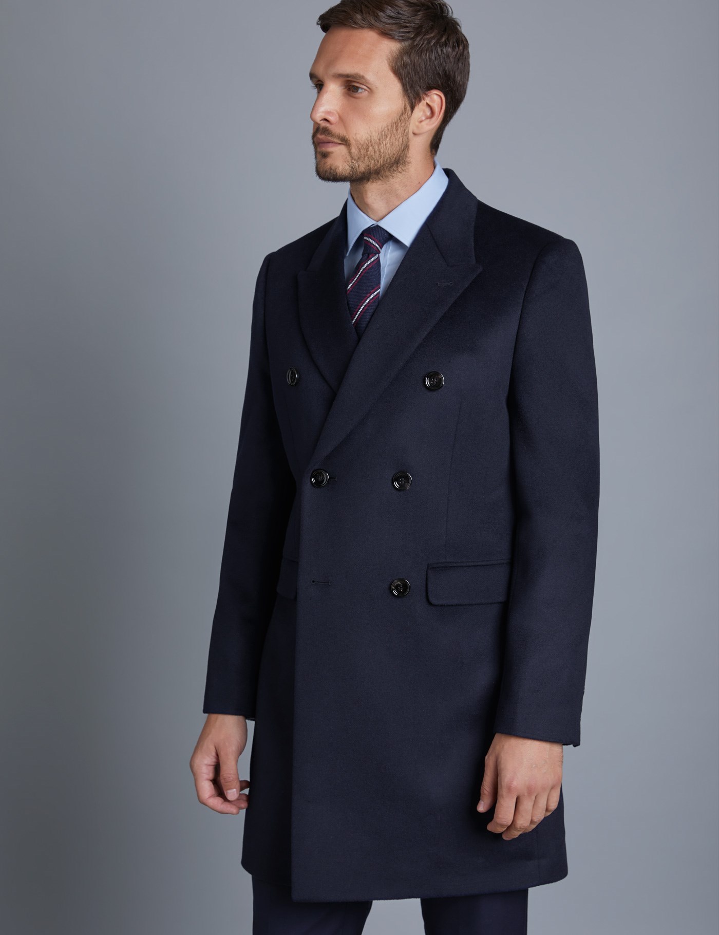 Men’s Double Breasted Navy Wool Cashmere Overcoat | Hawes & Curtis