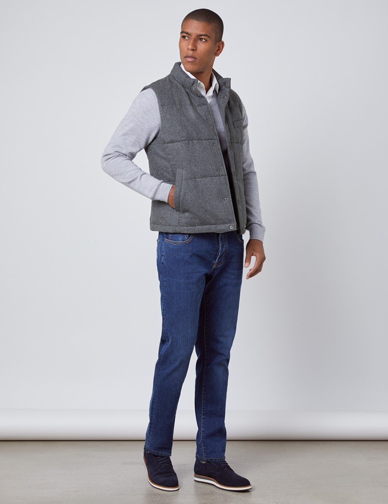 Wool Blend Men’s Gilet with Two Side Pockets in Grey | Hawes & Curtis | UK