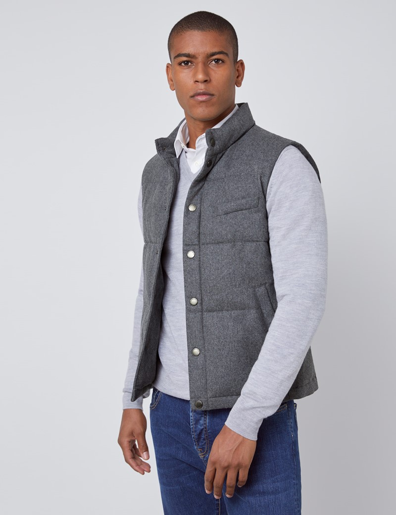 Wool Blend Men’s Gilet with Two Side Pockets in Grey | Hawes & Curtis ...