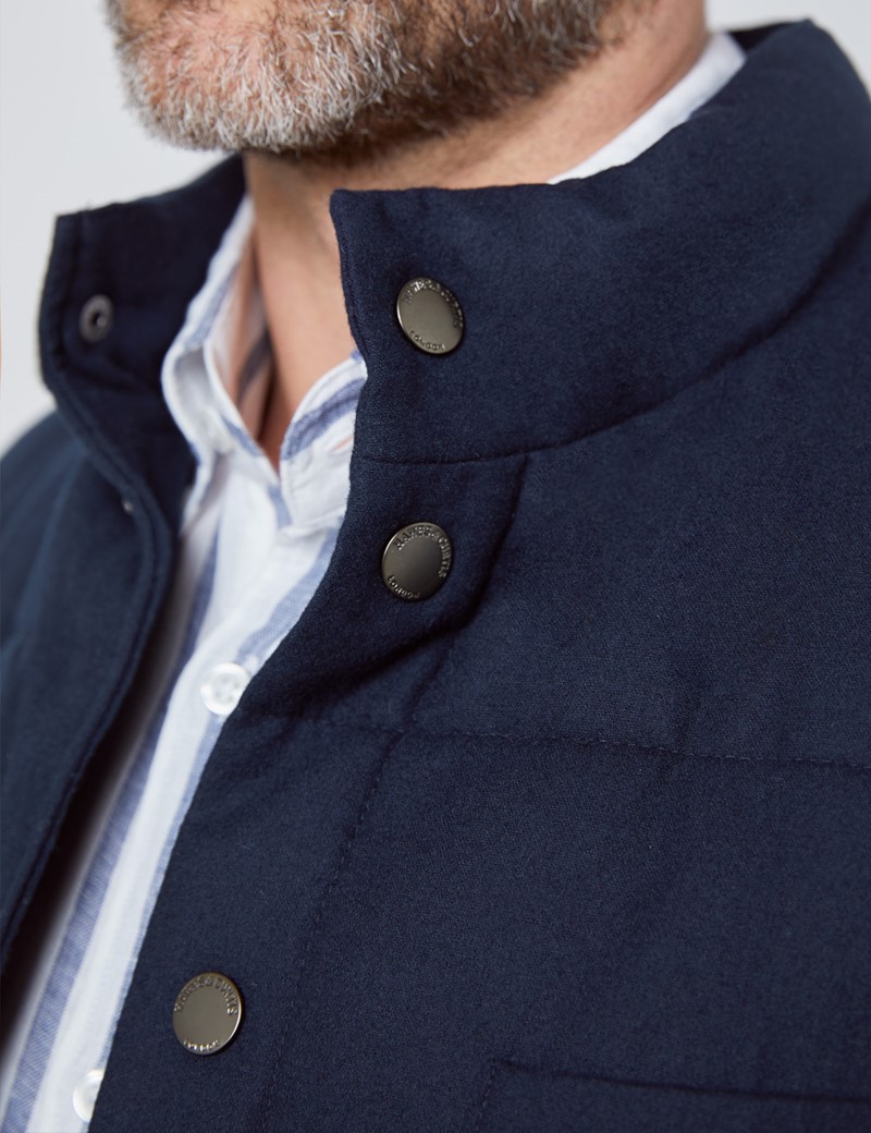 Wool Blend Men’s Gilet with Two Side Pockets in Navy Hawes & Curtis UK