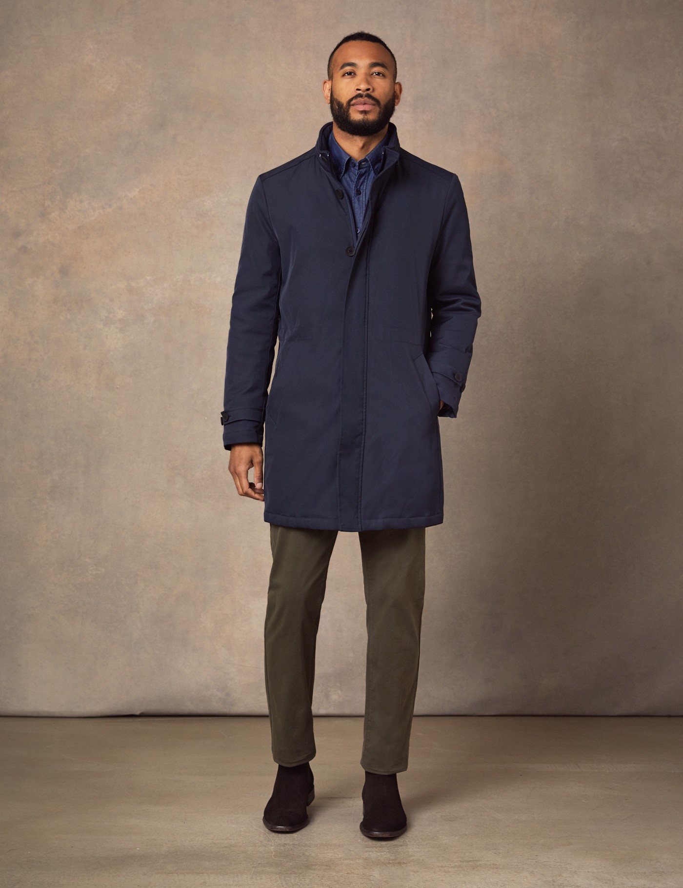 Men’s Navy Padded Coat With Hood | Hawes & Curtis